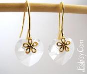 60грн(пара) Серьги-цветок с хрустальными сердечками 14mm Heart Crystal гальваника- золото. Длина 32мм. JFH-FL-g№74