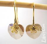 50грн(пара) Серьги-цветок с хрустальными сердечками Preciosa 14mm Heart Crystal Clarite гальваника- золото. Длина 32мм. JFH-FL-g №75