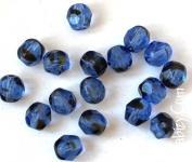 NEW! 14грн(10шт) Намистини чеські грановані скляні 6мм Sapphire Tortoise( синьо-чорні) 38036