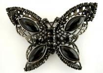 800грн(шт) Брошка-Метелик з чорними скляними кристалами, гальваника-чорна, 6521 60х45мм. Чехія