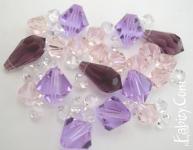 108грн (41шт) Набор кришталевих намистин та підвісок Preciosa ( 12mm violet=6, 8mm Light Rose=12, 4x6 Crystal=20, 9x18 Amethyst =3)MIX 30  