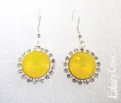 300грн(пара) Серьги с кристаллами YELLOW OPAL 12мм (Swarovski) в гальванике серебро с родиевым покрытием . Длина 35мм. №86