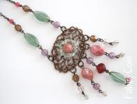 500грн(шт)  Намиста-кольє з богемського скла з ажурною підвіскою (40х78мм) довжина прикраси 51см. арт.1218686175 гальваніка старовинна мідь