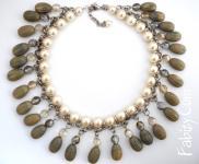 1400грн(шт)  Кольє з богемського скла (оливи та перли). довжина кольє 45см, 0211-01185