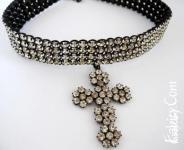 600грн Кольє зі стразами,довжина 29см, ширина обідка 20мм, хрест 50х35мм, 49405077-93 Гальваніка чорна